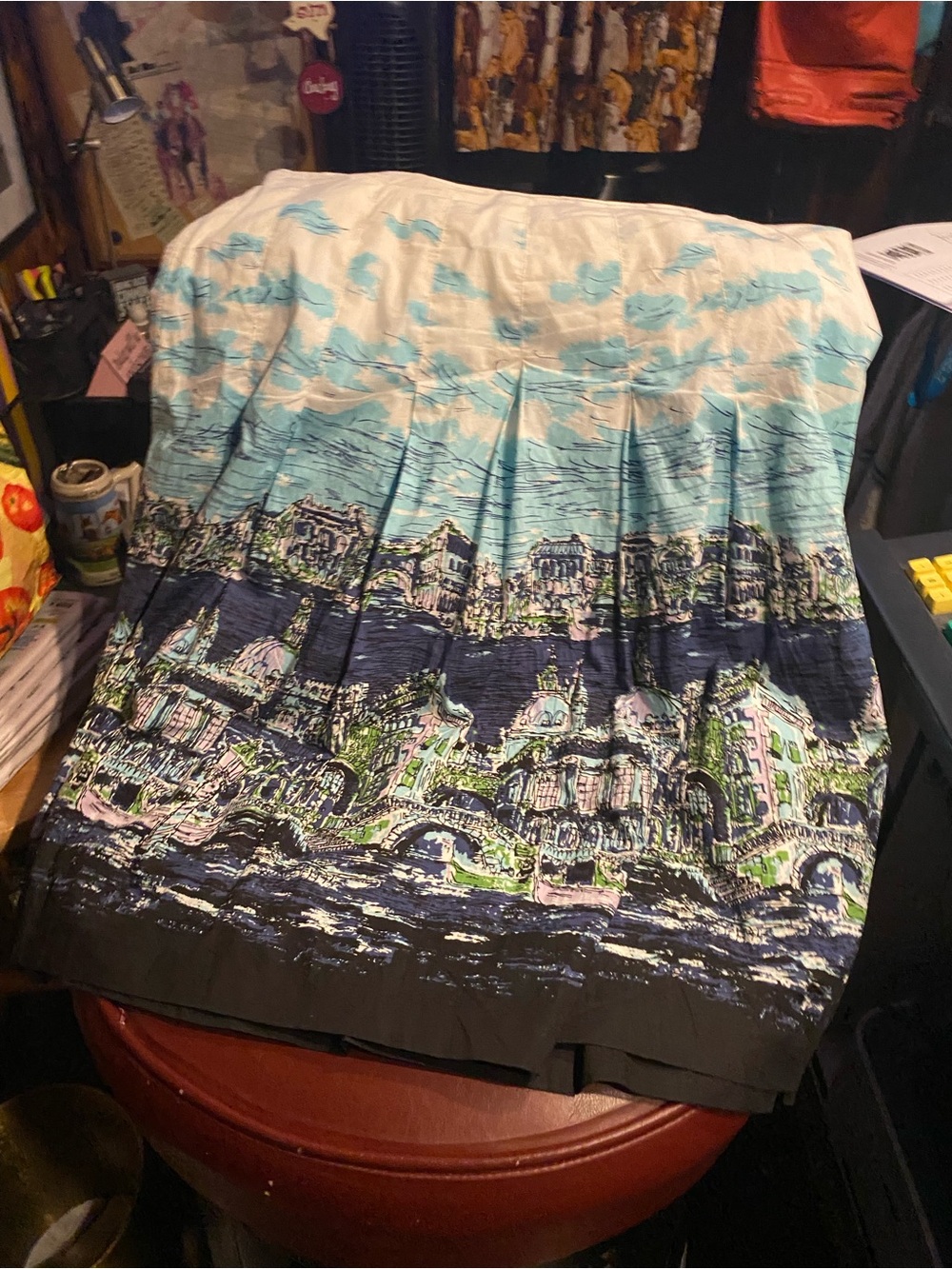 Talbots A-Line/full Scenic Print Skirt in Blue, White, Green and Black